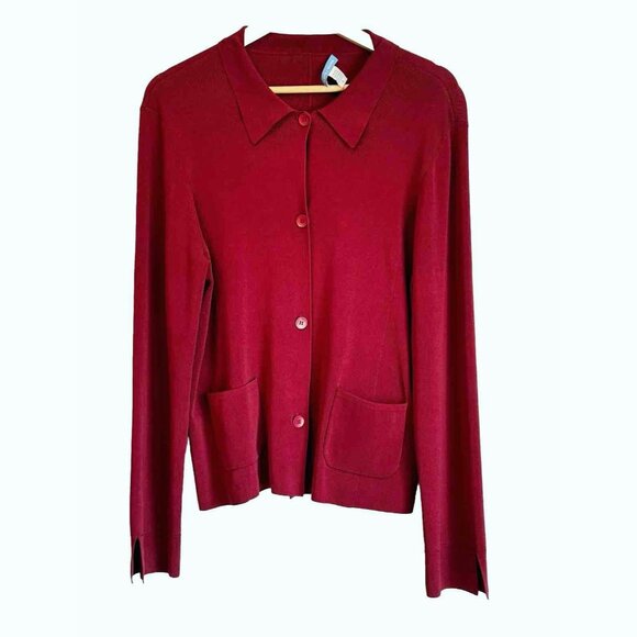White + Warren Women’s Red Silk Blazer Cardigan Size XL Minimalist Quiet Luxury - Picture 3 of 9